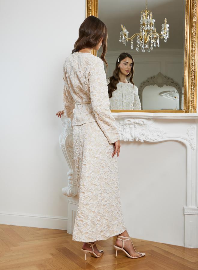 Styli Women Floral Jacquard Belted Top and Skirt Co-Ords - Image 5